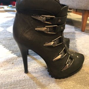 Ash Black Leather Buckled Booties - size 8